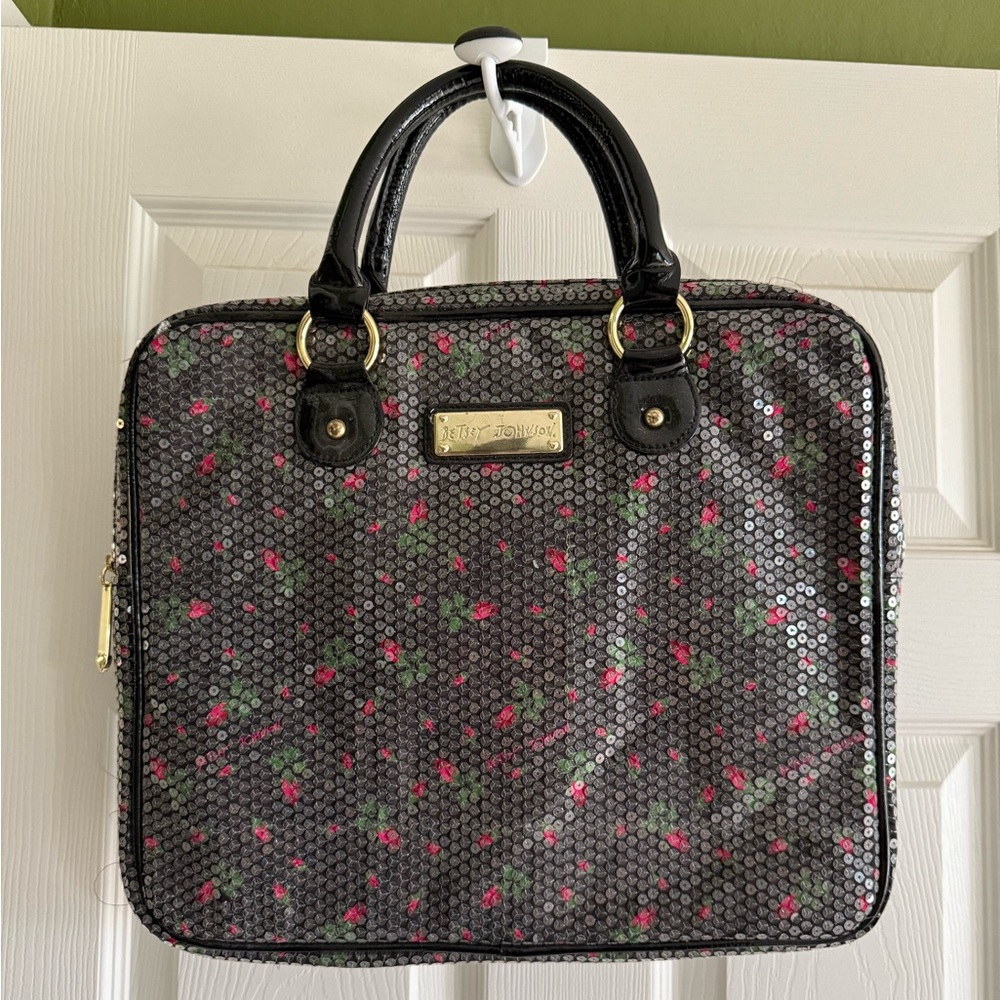 Betsey Johnson Black Sequin Red Roses Tote/Laptop Bag
